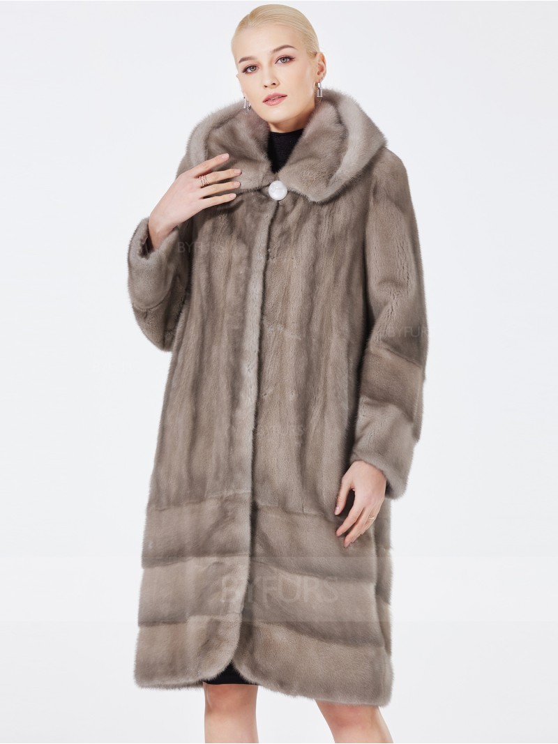 Knee Length Women Silver Blue Mink Fur Coat with Hood