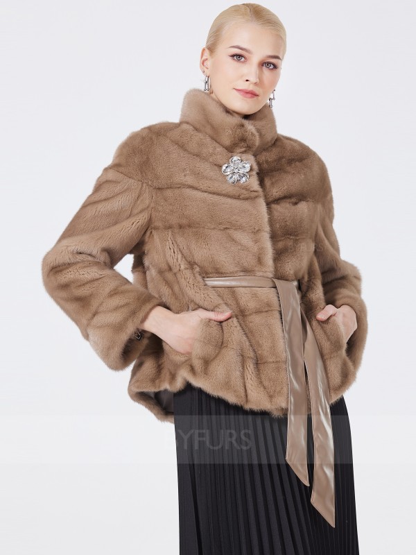 Chaqueta De Piel Lynx Con Cuello Alto Para Mujer