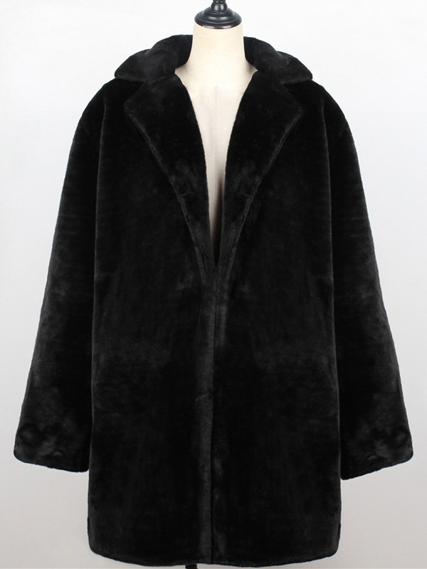 Black Faux Fur Coat Women Suit Collar Autumn Winter Long Overcoat