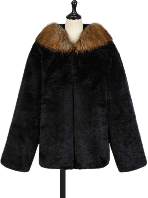 Faux Fur Jacket Hooded Men Fashion Warmth Black Imitation Fox Fur Outerwear