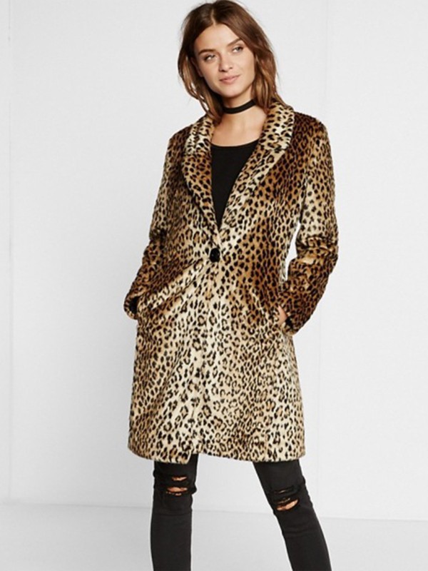 Leopard Faux Fur Coat Female Winter Warm Long Fashion Overcoat