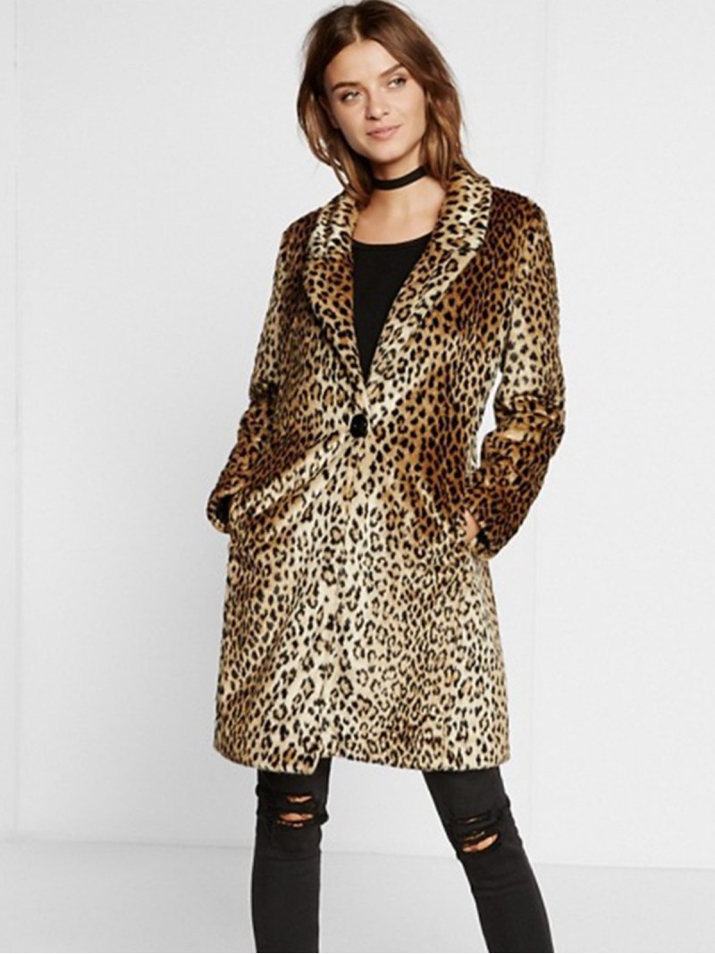 Abrigo De Piel Sintética De Leopardo Para Mujer Abrigo Largo Cálido De Invierno A La Moda