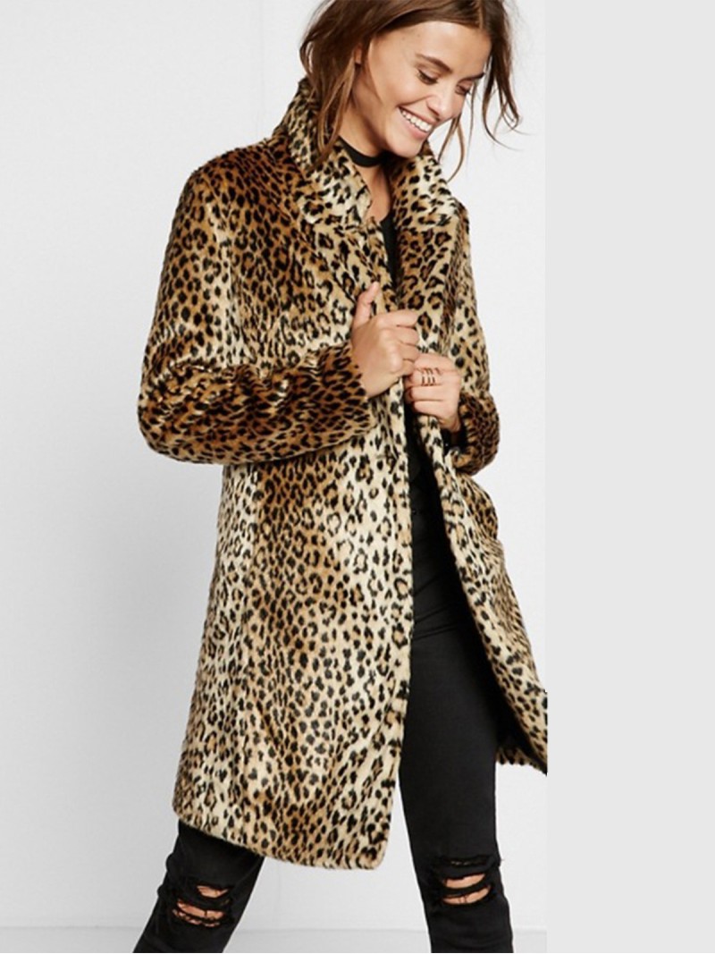 Abrigo De Piel Sintética De Leopardo Para Mujer Abrigo Largo Cálido De Invierno A La Moda