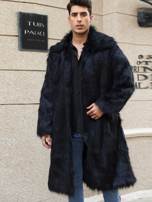 Men Long Faux Fur Coat Square Collar Multiple Color Windbreaker