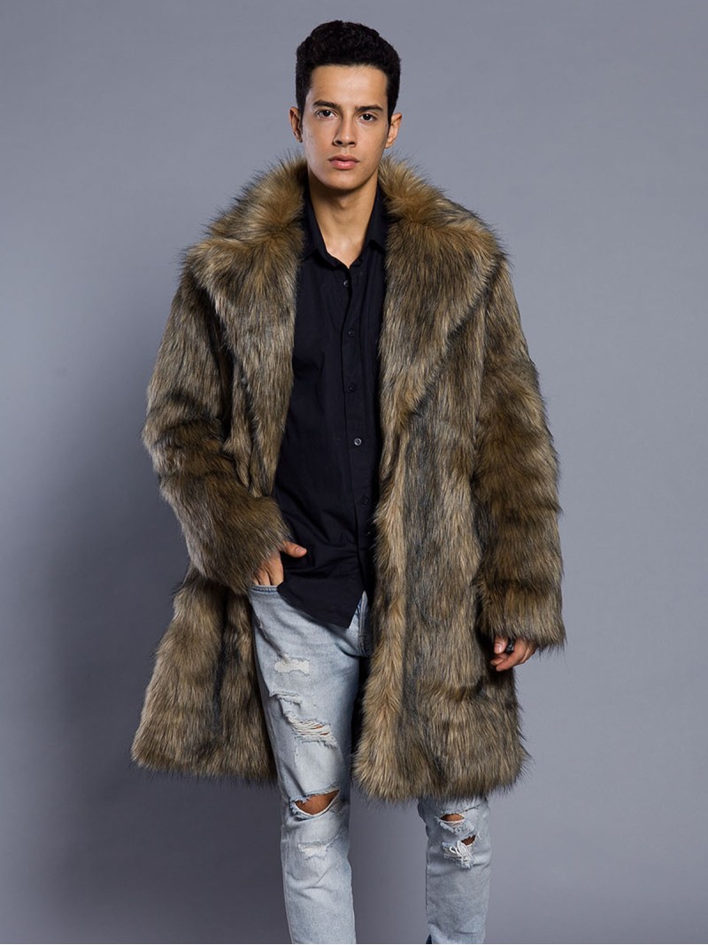 Men Faux Fur Coat Autumn and Winter Popular Long Windbreaker