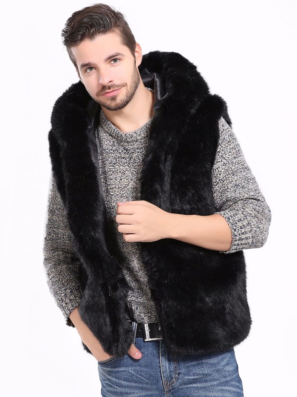 Faux Fur Vest Hooded Autumn Winter Short Men Sleeveless Tops