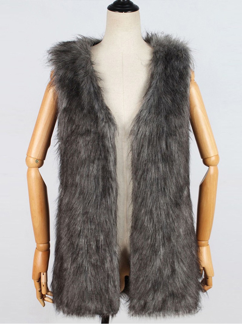 Faux Fur Vest Female Gray Fashion Mid-Length Sleeveless Waistcoat