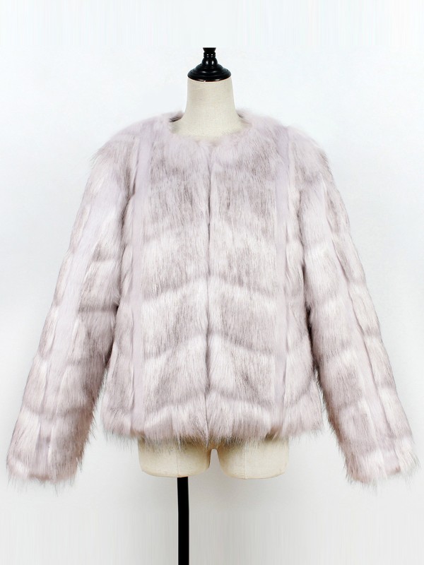 Faux Fur Jacket Female Light Gray European and American Fashion Long Sleeves Outerwear