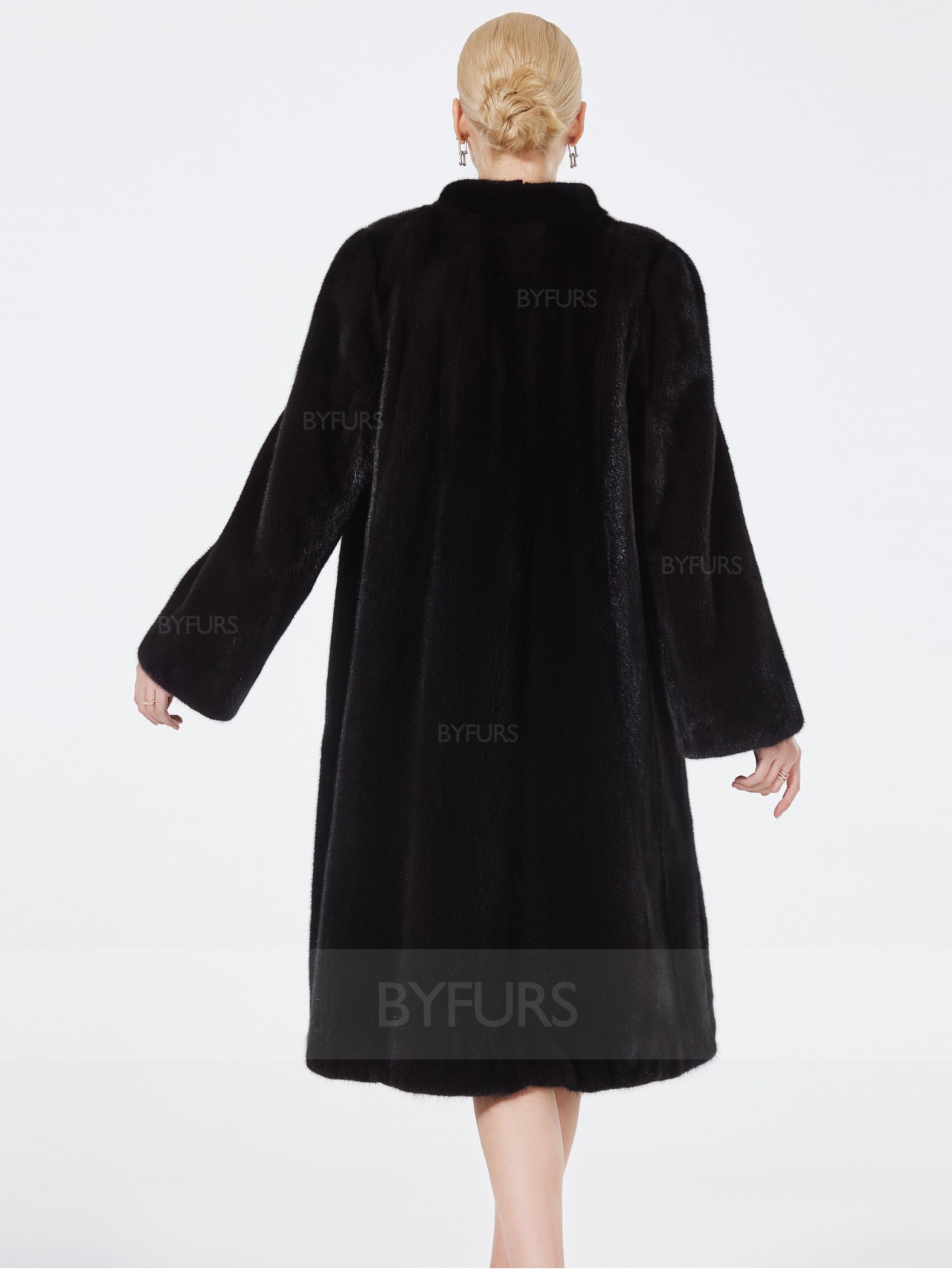 Knee Length Version Mink Fur Coat With Flower Pattern - BYFURS